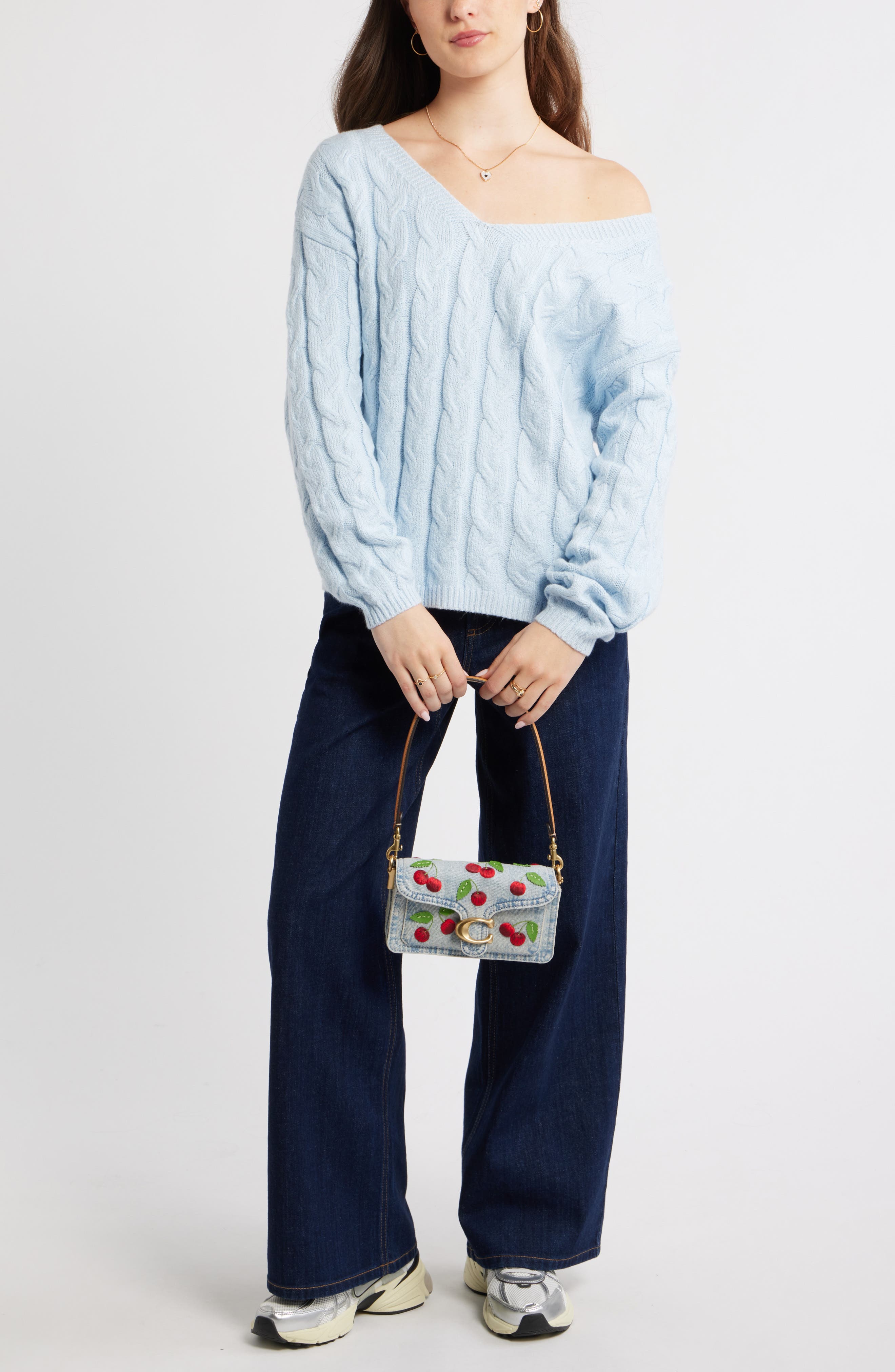 Женские свитеры BP. Cable Knit V-Neck Cotton Blend Sweater — фото 2
