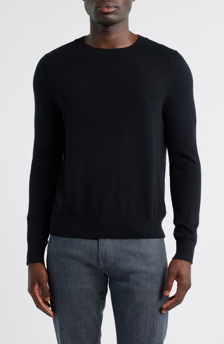 Nordstrom Crewneck Cotton & Cashmere Sweater, Main, color, Black Caviar
