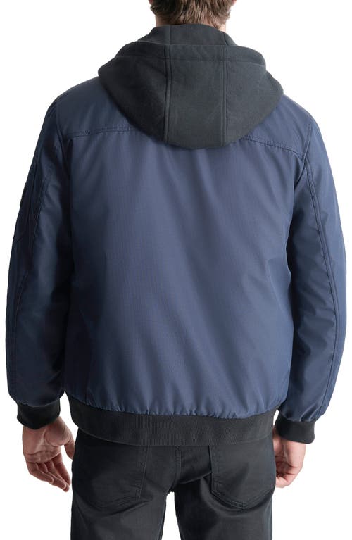Dkny Men's Removable Hood Water-resistant Bomber Jacket In True Navy