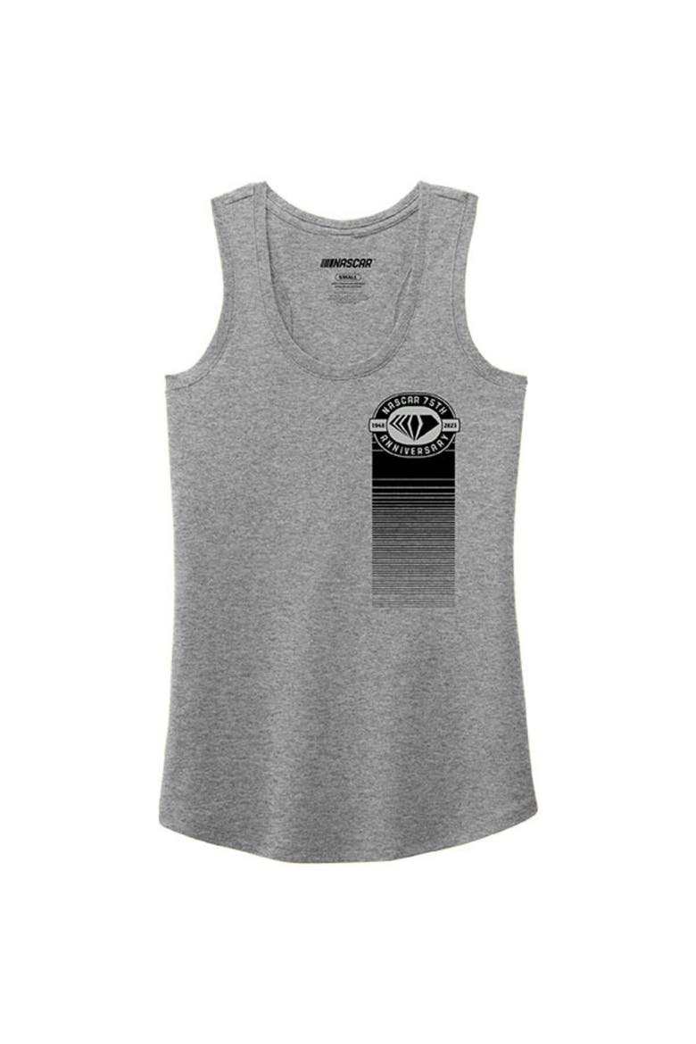Women's E2 Apparel Heather Gray NASCAR 75th Anniversary Racerback Tank Top, Alternate, color, Heather Gray