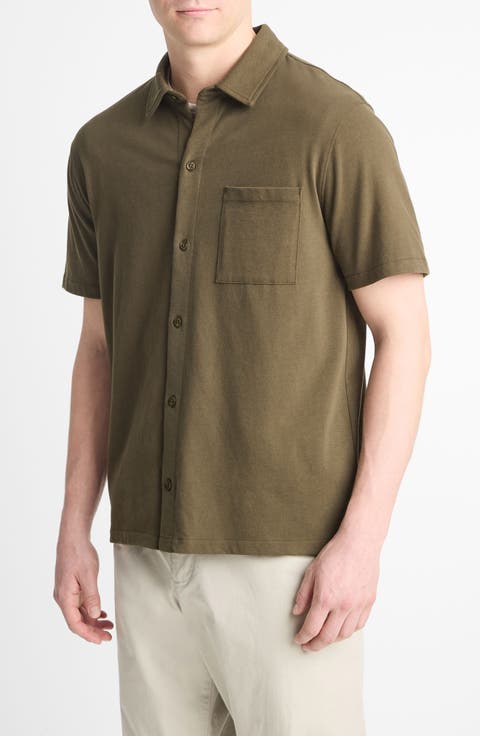 Sueded Jersey Short Sleeve Button-Up Shirt