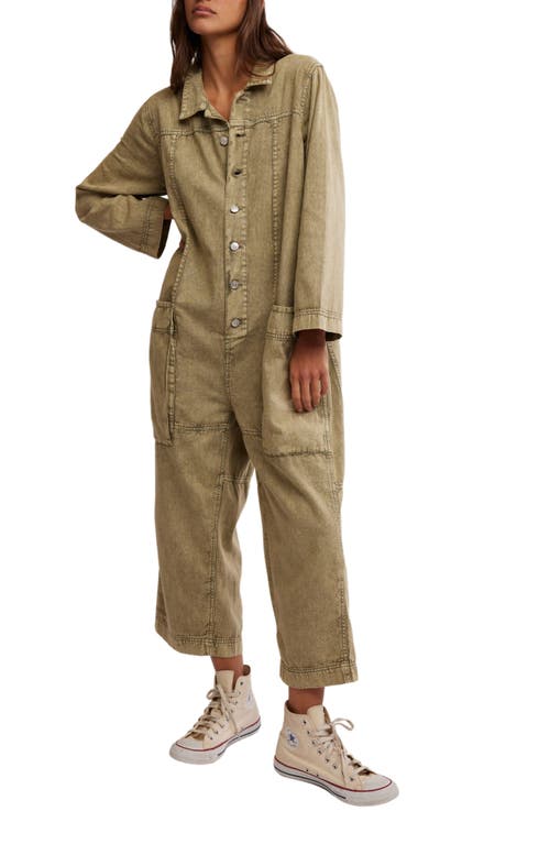 Shop Free People Margarita Long Sleeve Denim Jumpsuit In Calliste Green