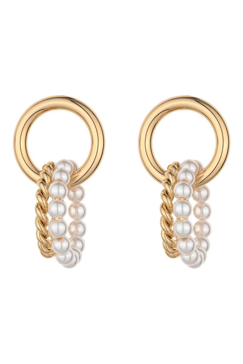 Imitation Pearl Twisted Hoop Drop Earrings, Main, color, GOLD