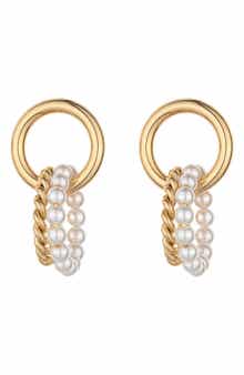 Ettika Imitation Pearl Twisted Hoop Drop Earrings