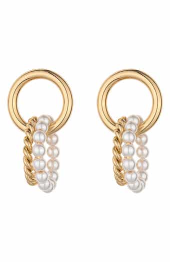 Ettika Imitation Pearl Twisted Hoop Drop Earrings
