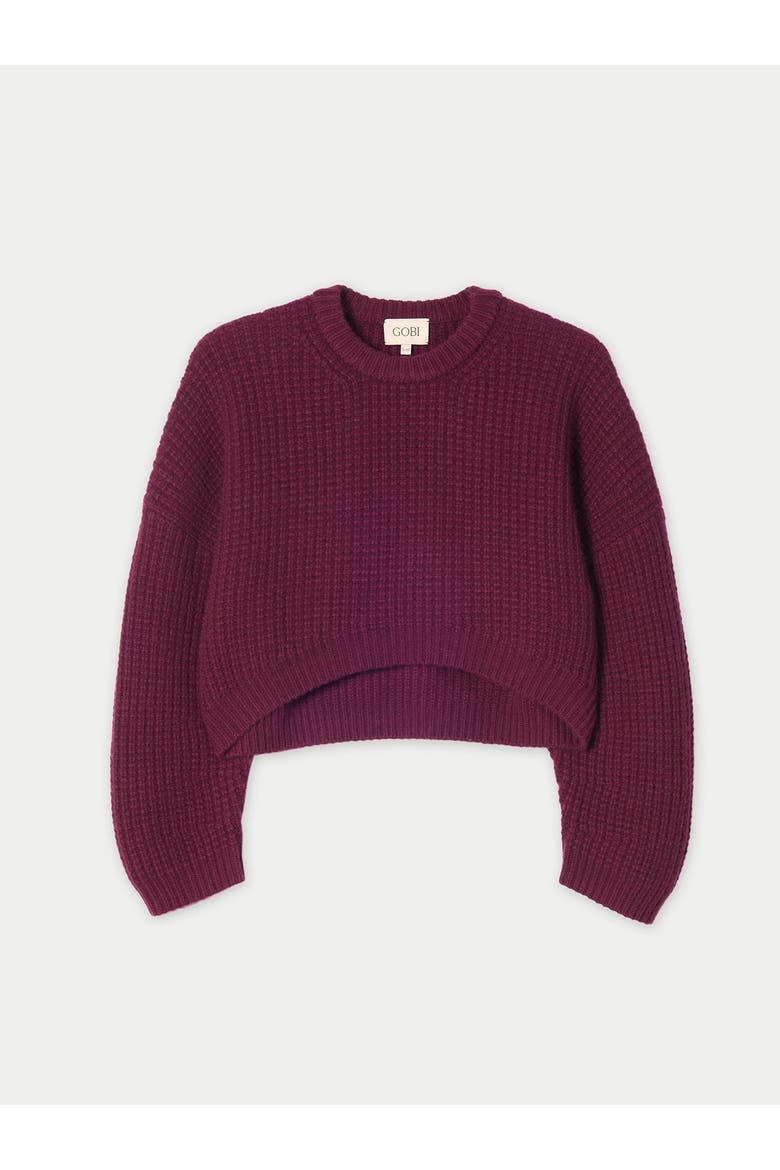 Oval-Sleeve Cropped Cashmere Sweater, Main, color, burgundy