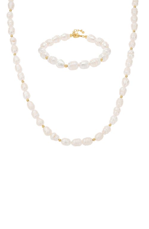 Bearfruit Jewelry Etermal Spring Cultured Pearl Necklace & Bracelet Set In Gold