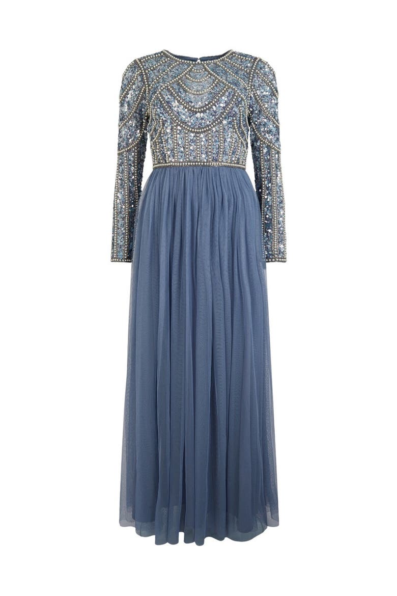 Sequin Bodice Tulle Skirt Maxi Dress, Alternate, color, Dusty Blue