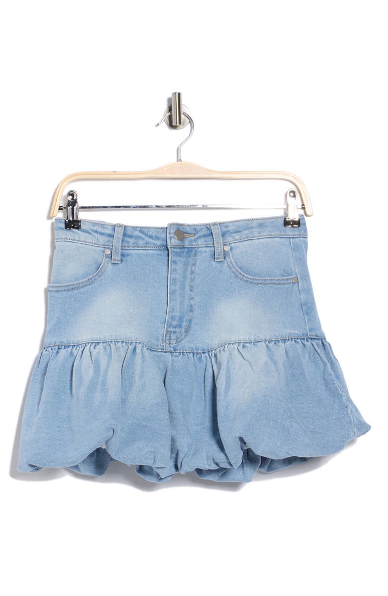 AFRM LOS ANGELES Cassie Bubble Hem Denim Miniskirt, Main, color, Sunrise Vintage Wash