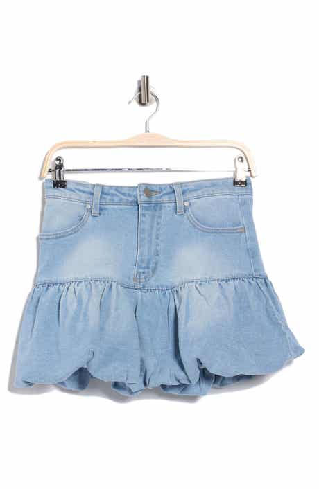 AFRM LOS ANGELES Cassie Bubble Hem Denim Miniskirt