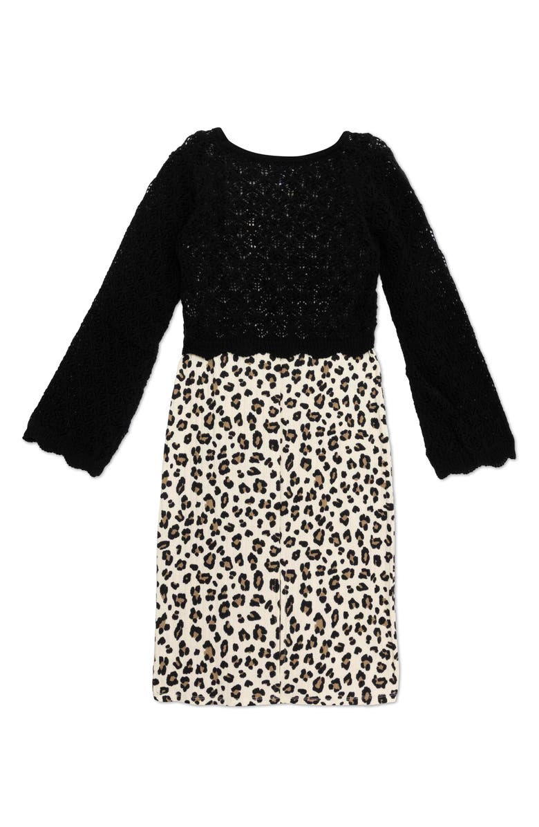 Speechless Kids' Two-Piece Sweater & Dress Set, Alternate, color, Tan Black Leopard