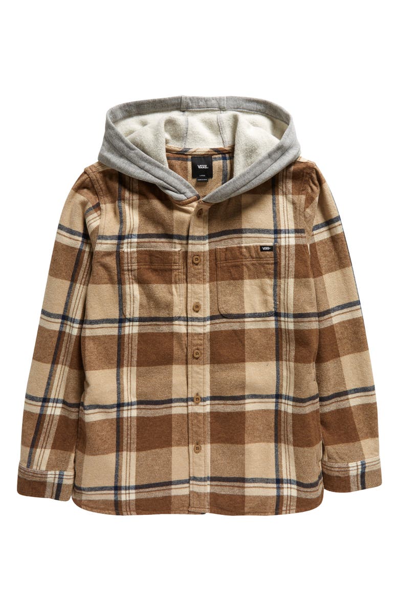 Vans Lopes Hooded Plaid Flannel Button-Up Shirt, Main, color,
