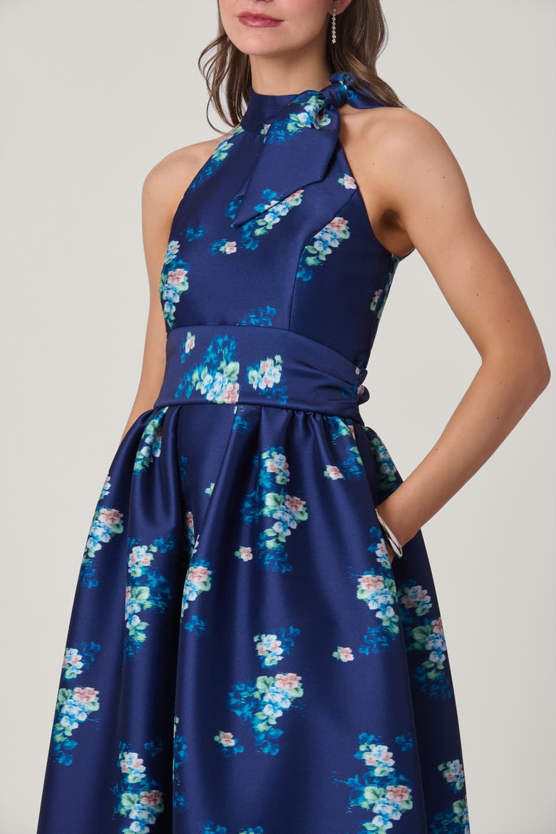 Grand St Floral Mikado May Dress, Alternate, color, Navy Multi