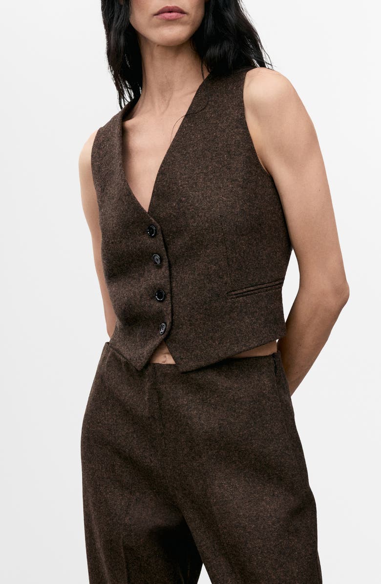 MANGO Speckled Wool Blend Waistcoat, Main, color, Brown