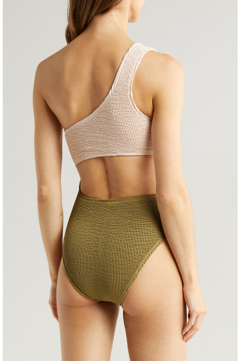 Cutout One-Shoulder One-Piece Swimsuit, Alternate, color, SHELL/ MOSS