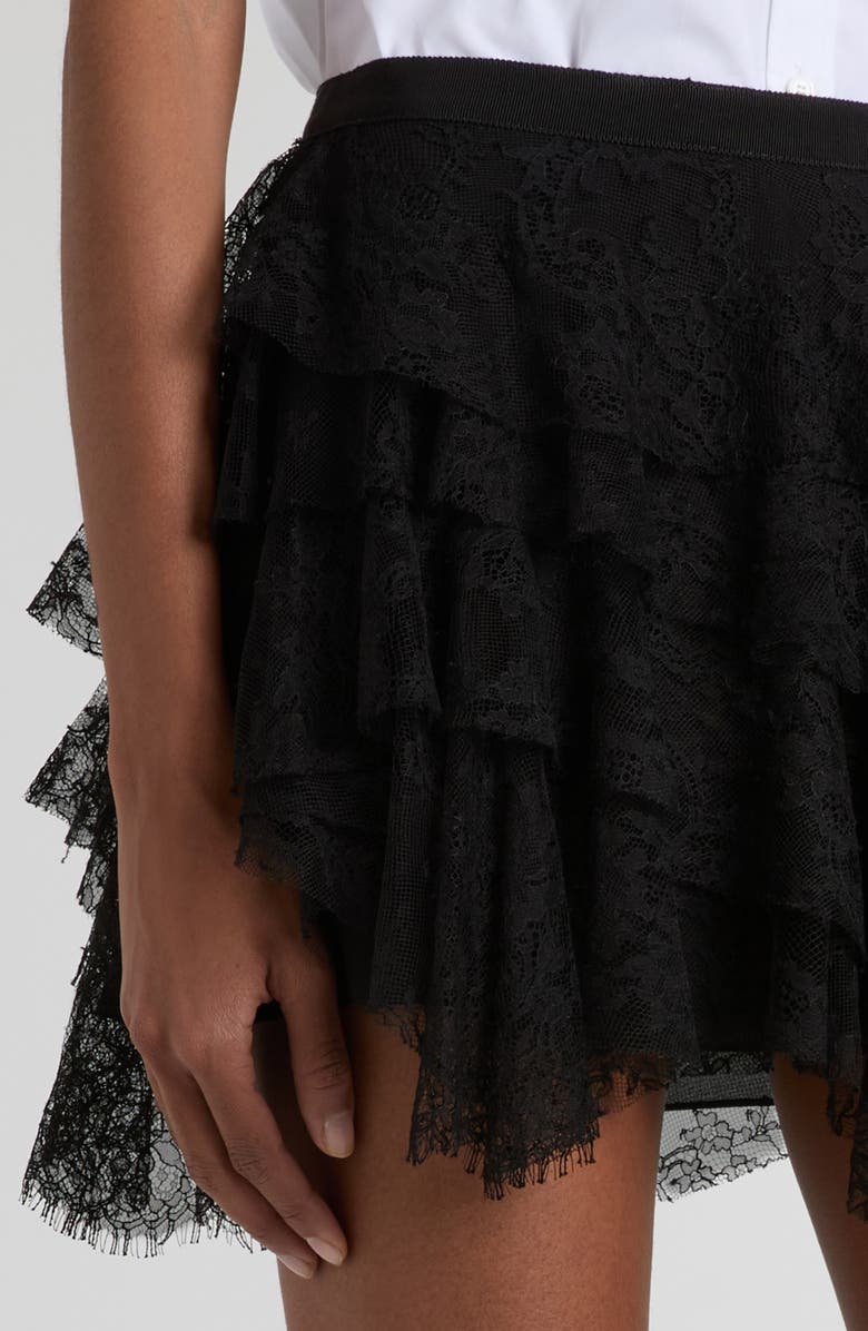 McQueen Tiered Cobweb Lace Miniskirt, Alternate, color, Black