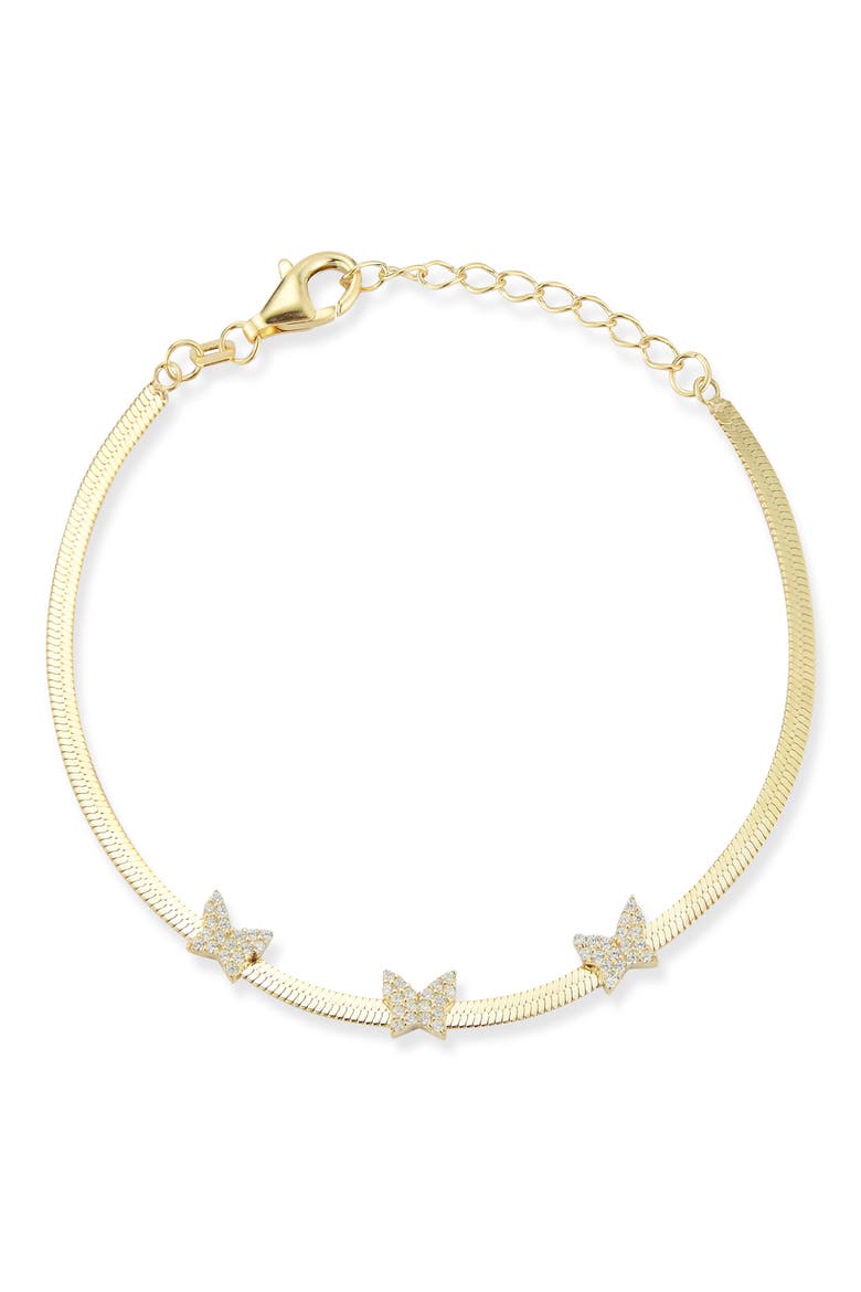 Pavé Cubic Zirconia Butterfly Station Bracelet, Main, color, GOLD