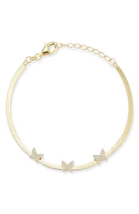 Pavé Cubic Zirconia Butterfly Station Bracelet
