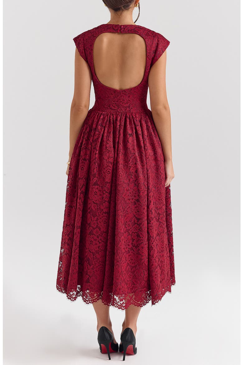 Debutante Open Back Lace Midi Dress, Alternate, color, ROSE LACE