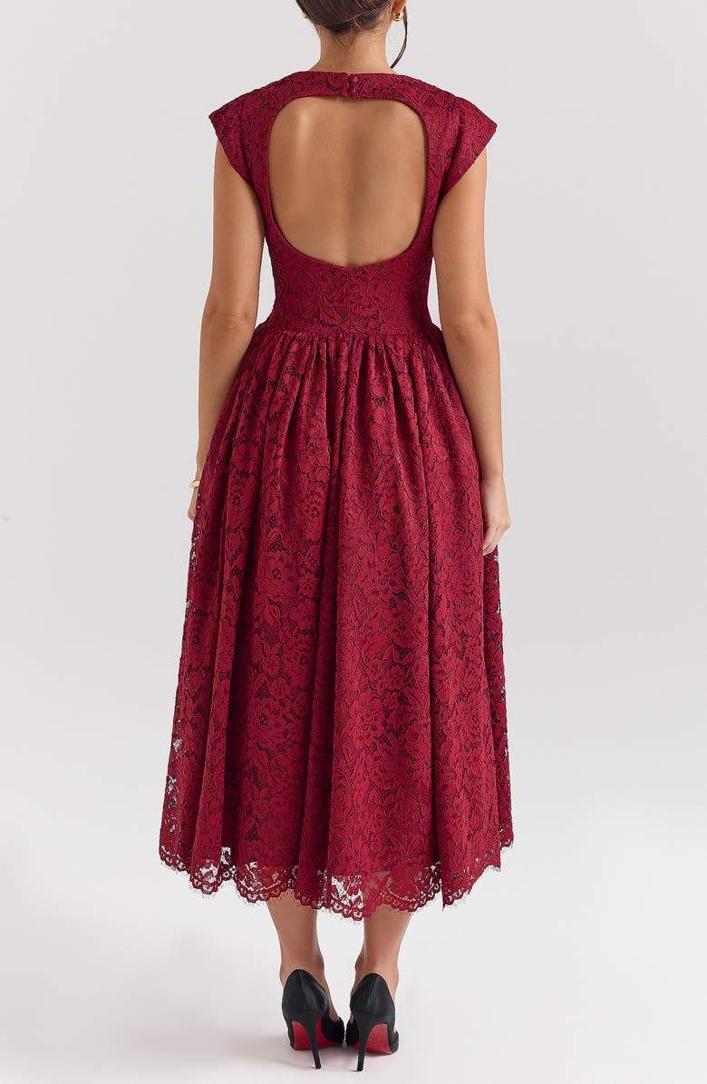 HOUSE OF CB Debutante Open Back Lace Midi Dress, Alternate, color, Rose Lace