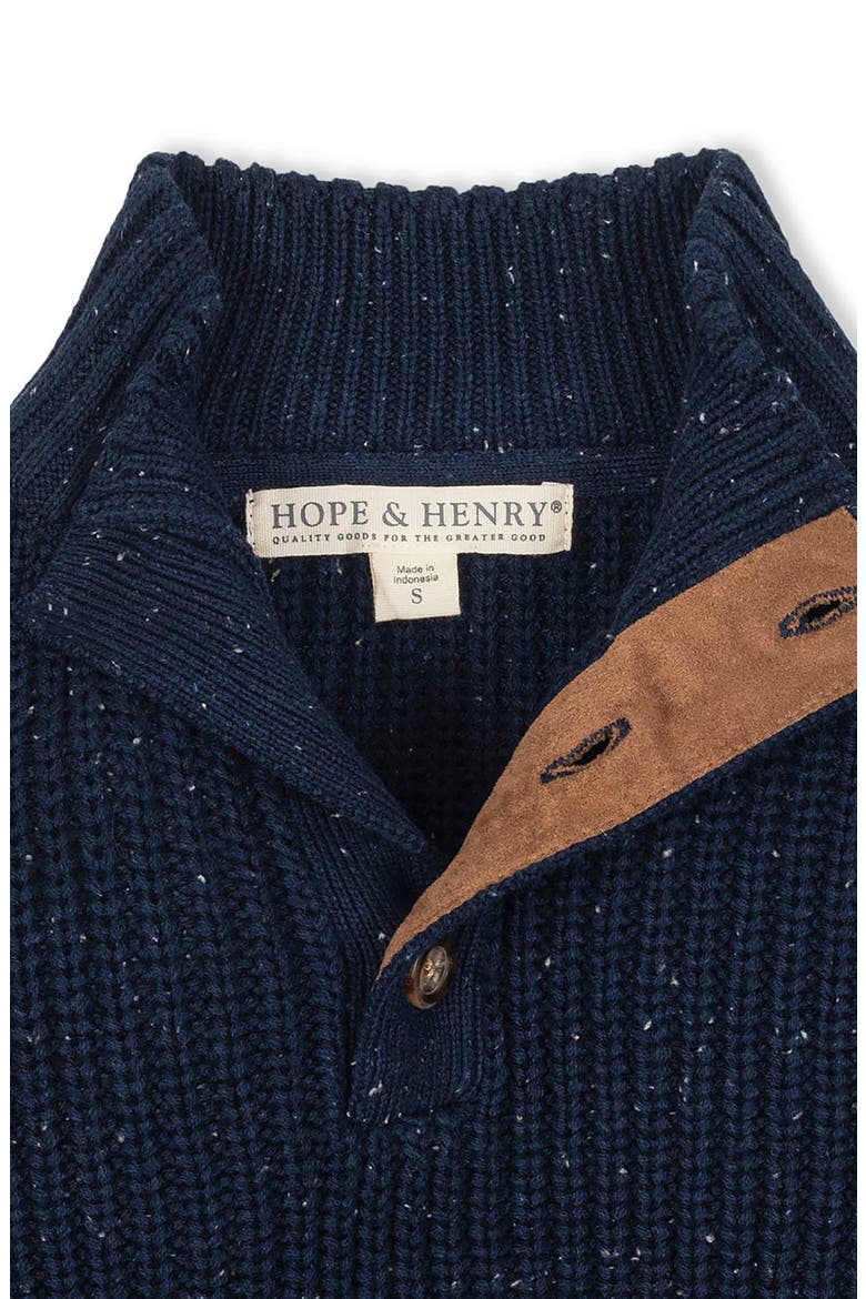 Kids' Organic Mock Neck Cardigan Stitch Sweater, Alternate, color, Navy Fleck