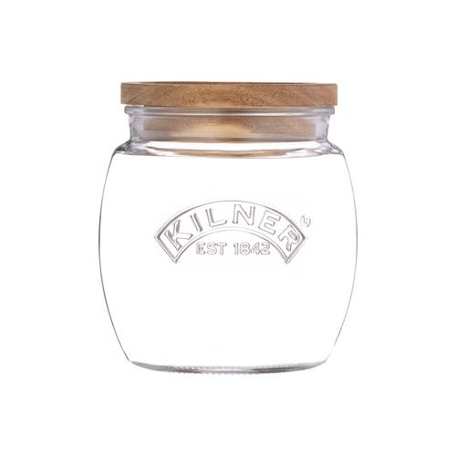 Kilner Universal Glass Storage Jar With Wooden Lid And Silicone Seal In Brown