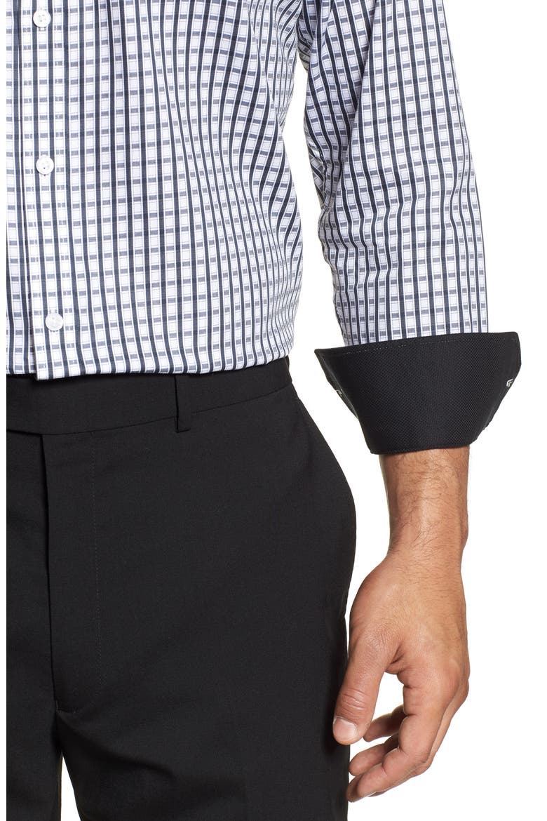 Trim Fit Check Dress Shirt, Alternate, color, BLACK
