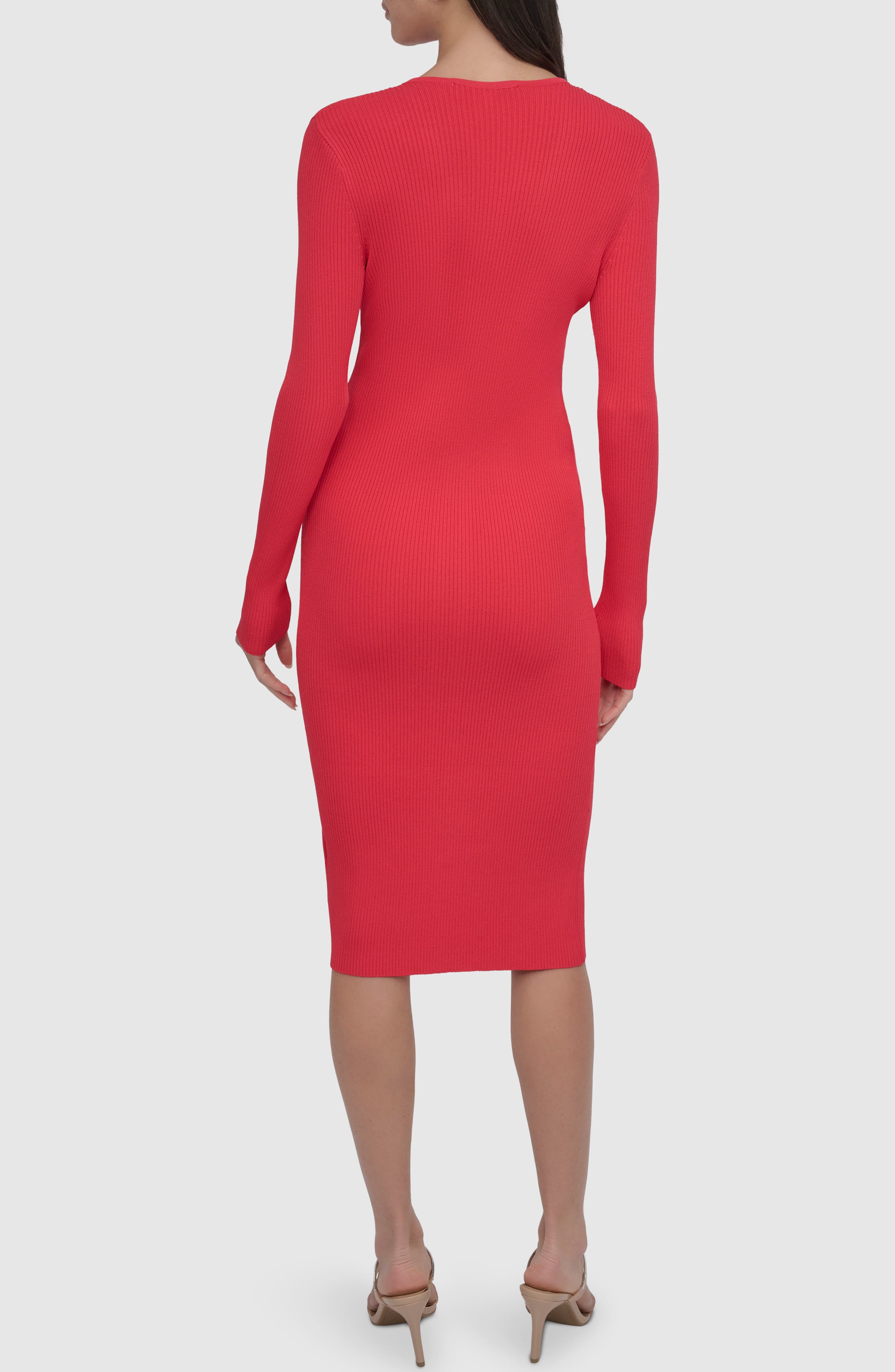 Front Zip Long Sleeve Rib Midi Dress - image 2