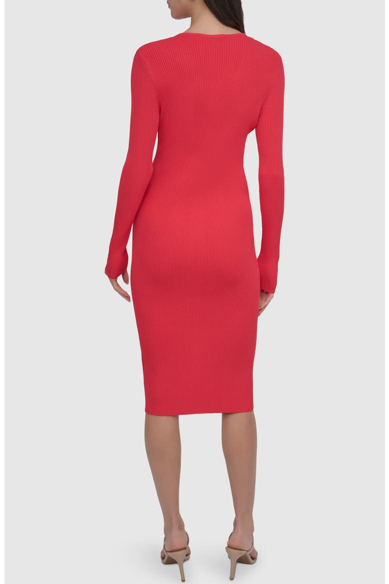 Front Zip Long Sleeve Rib Midi Dress, Alternate, color, WATERMELON