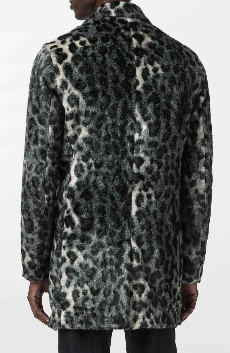 John Varvatos Templeton Leopard Print Faux Fur Topcoat, Alternate, color, Deep Charcoal