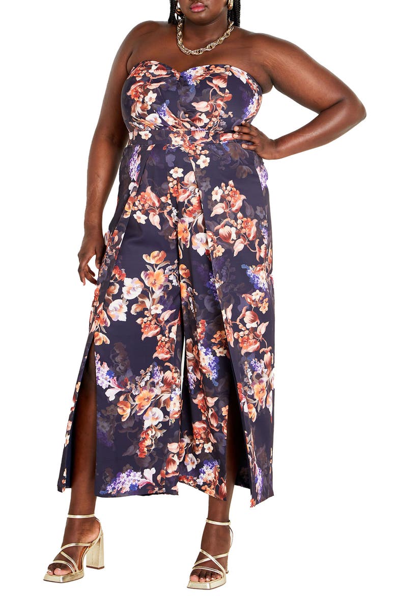 City Chic Fiona Floral Print Jumpsuit, Main, color, Navy Print