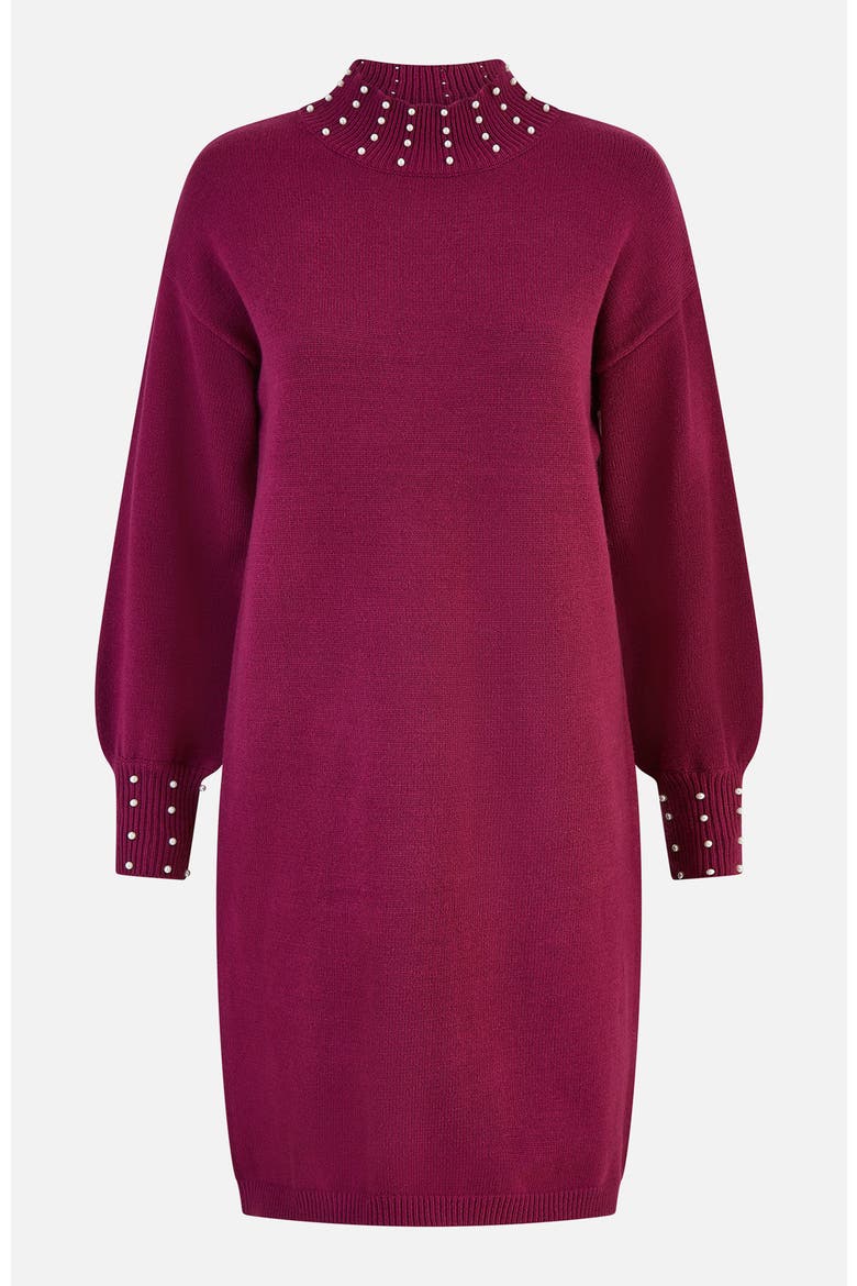 Bead Detail Knitted Sweater Dress, Alternate, color, Burgundy