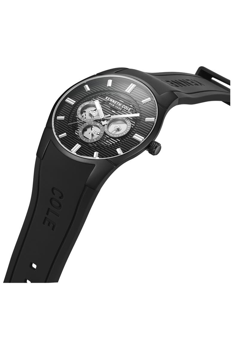 Dress Sport Silicone Strap Watch, 42mm, Alternate, color, BLACK