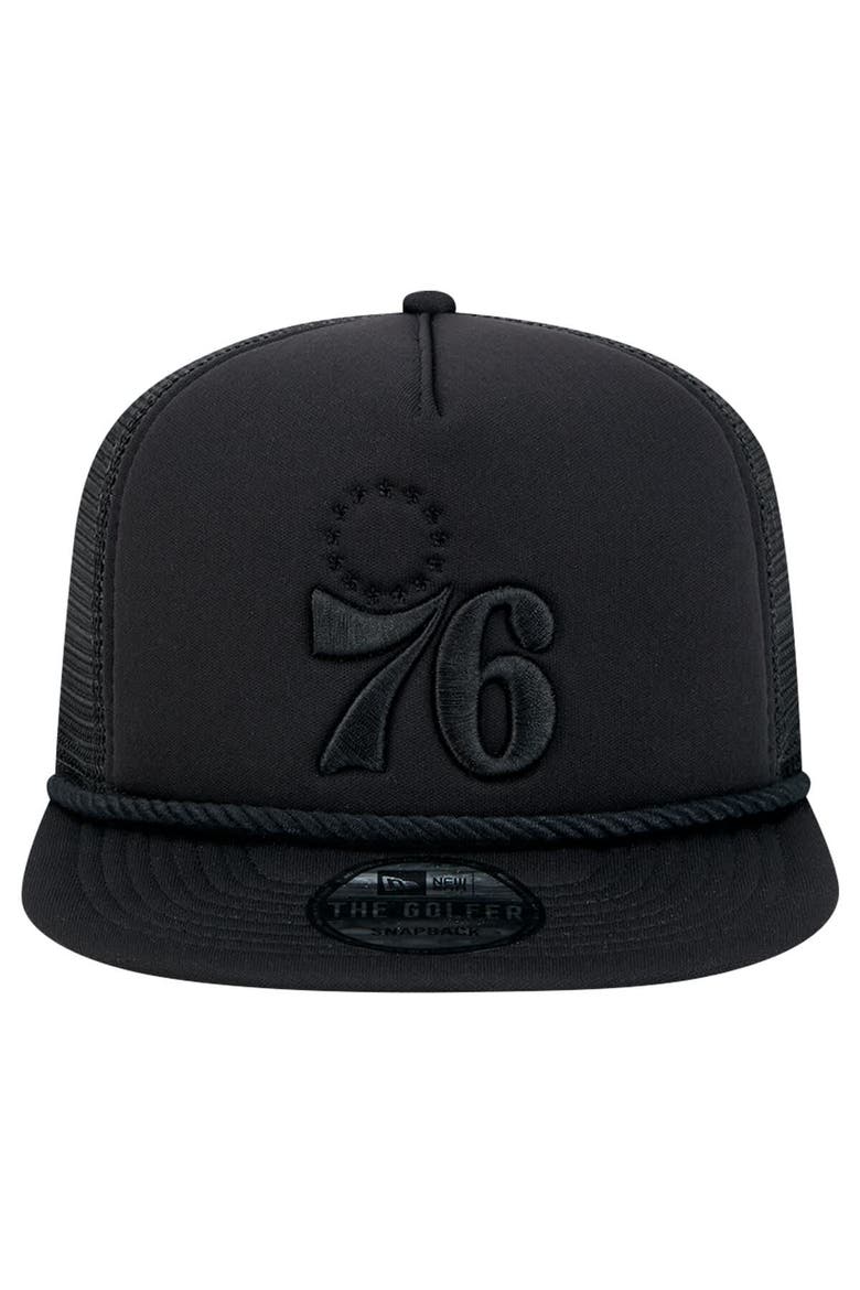 Men's New Era Black Philadelphia 76ers Tone Foam Meshback Golfer Snapback Hat, Alternate, color, Black