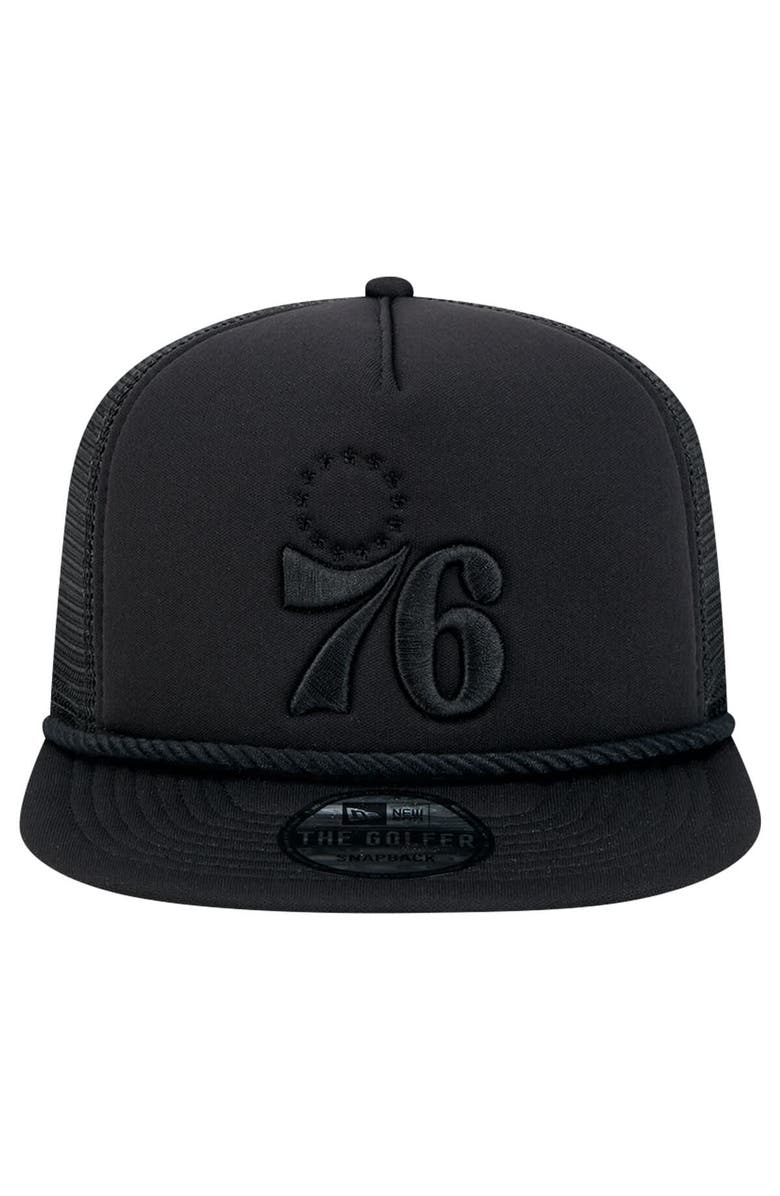 New Era Men's New Era Black Philadelphia 76ers Tone Foam Meshback Golfer Snapback Hat, Alternate, color, Black