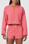 Florence by Mills Micro Plaid Crop Stretch Cotton Button-Up Shirt