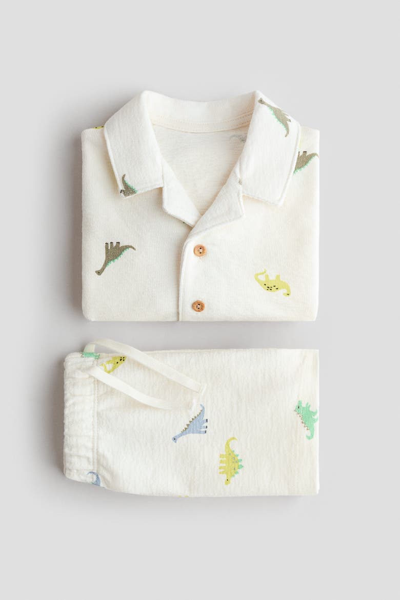 2-piece Cotton Jersey Set, Alternate, color, White/dinosaurs