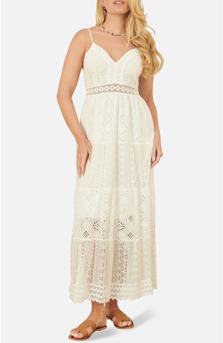 Yumi Ruched Back Tiered Maxi Dress, Alternate, color, White
