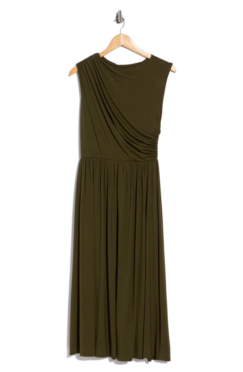 WEST K Ruched Sleeveless Midi Dress, Alternate, color, Olive Green
