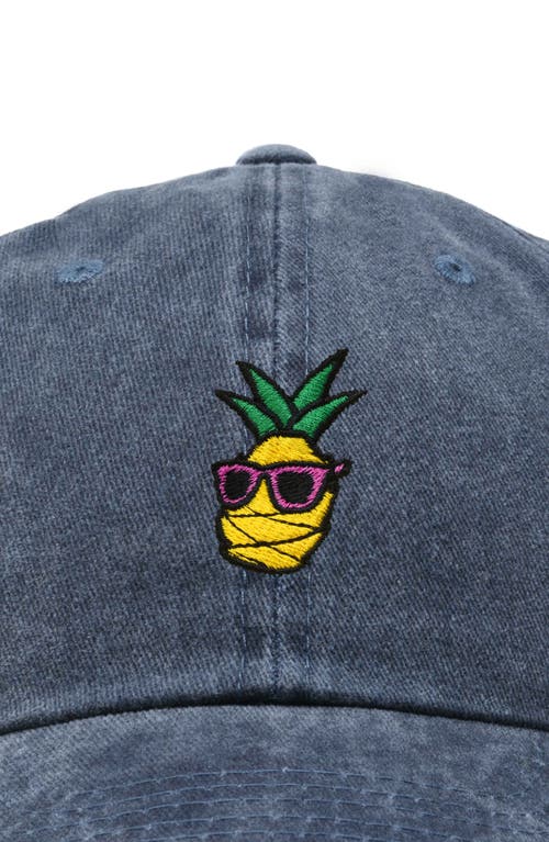 Dalix Pineapple Embroidered Dad Hat In Washed Navy Blue