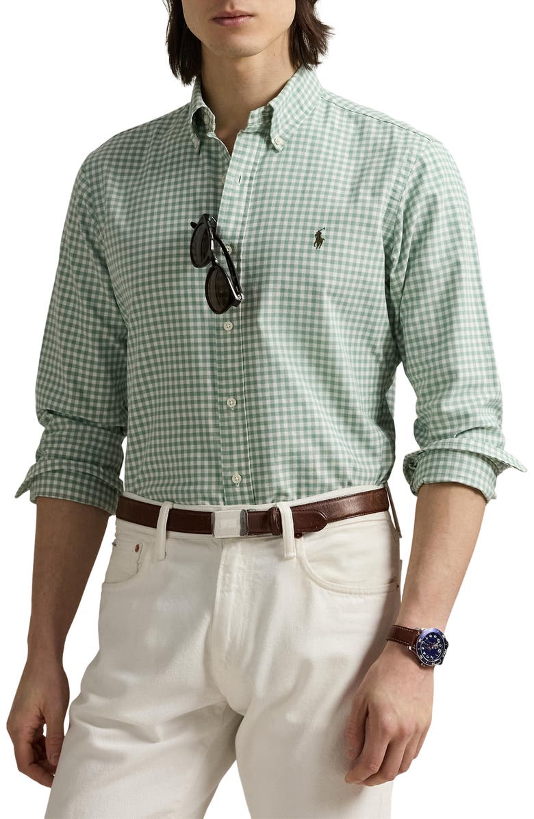 Polo Ralph Lauren Classic Fit Gingham Cotton Button-Down Oxford Shirt, Main, color, Lovat Nevis