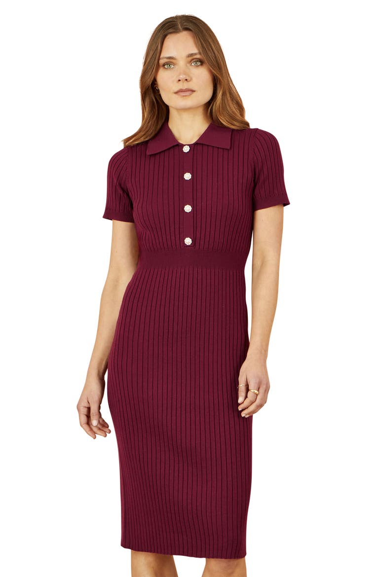 Fitted Rib Knitted Midi Dress, Alternate, color, Burgundy