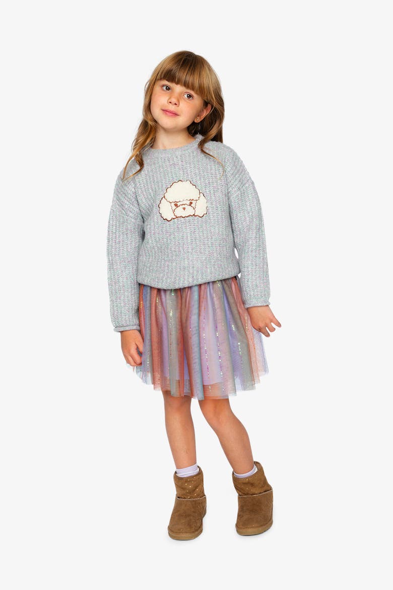Knit Texture Poodle Appliqué Sweater, Alternate, color, Pale Turquoise and Lilac