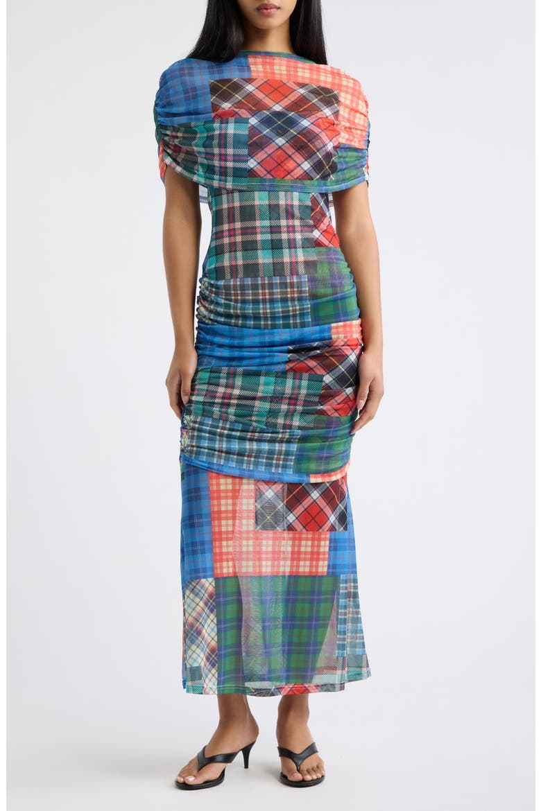 Girl from Mars Mesh Off the Shoulder Dress, Main, color, MIXED PLAID