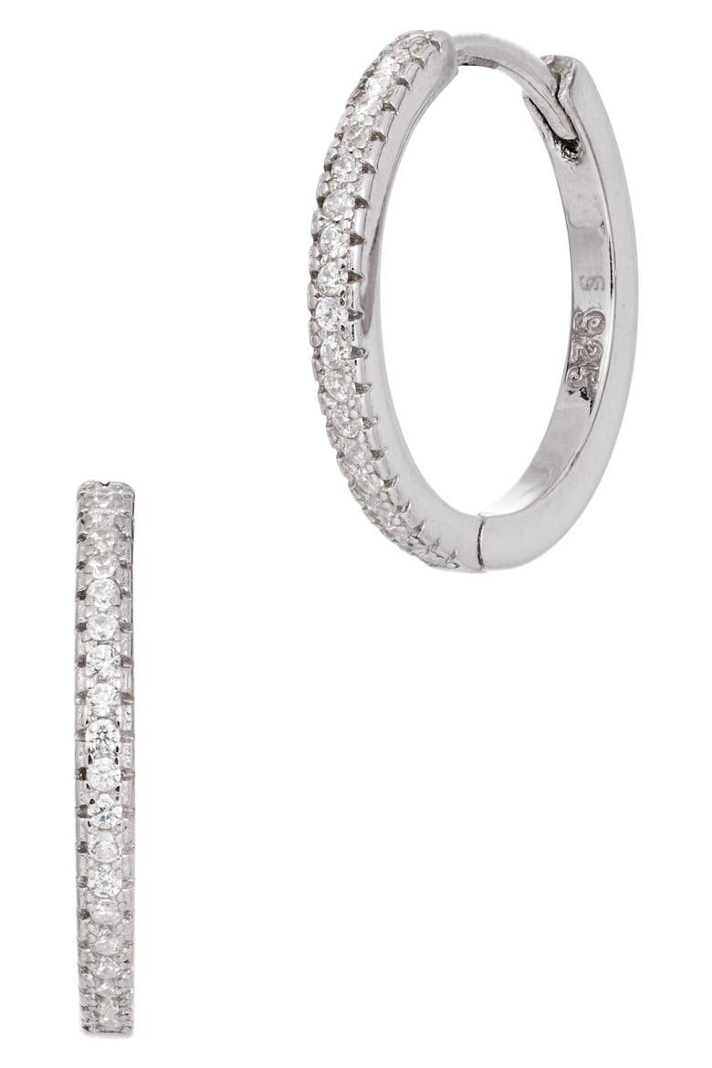 CZ Huggie Hoop Earrings, Main, color, SILVER