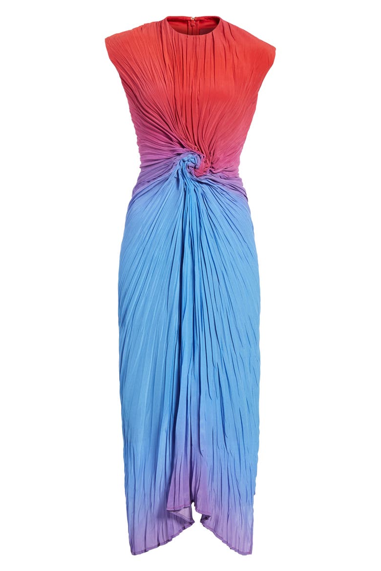 Twist Front Dégradé Silk Dress, Alternate, color, DUSTY BLUE/ LIPSTICK