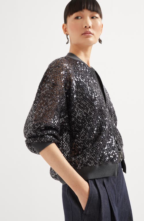 Brunello Cucinelli Dazzling Net Embroidery Cardigan In Navy Blue