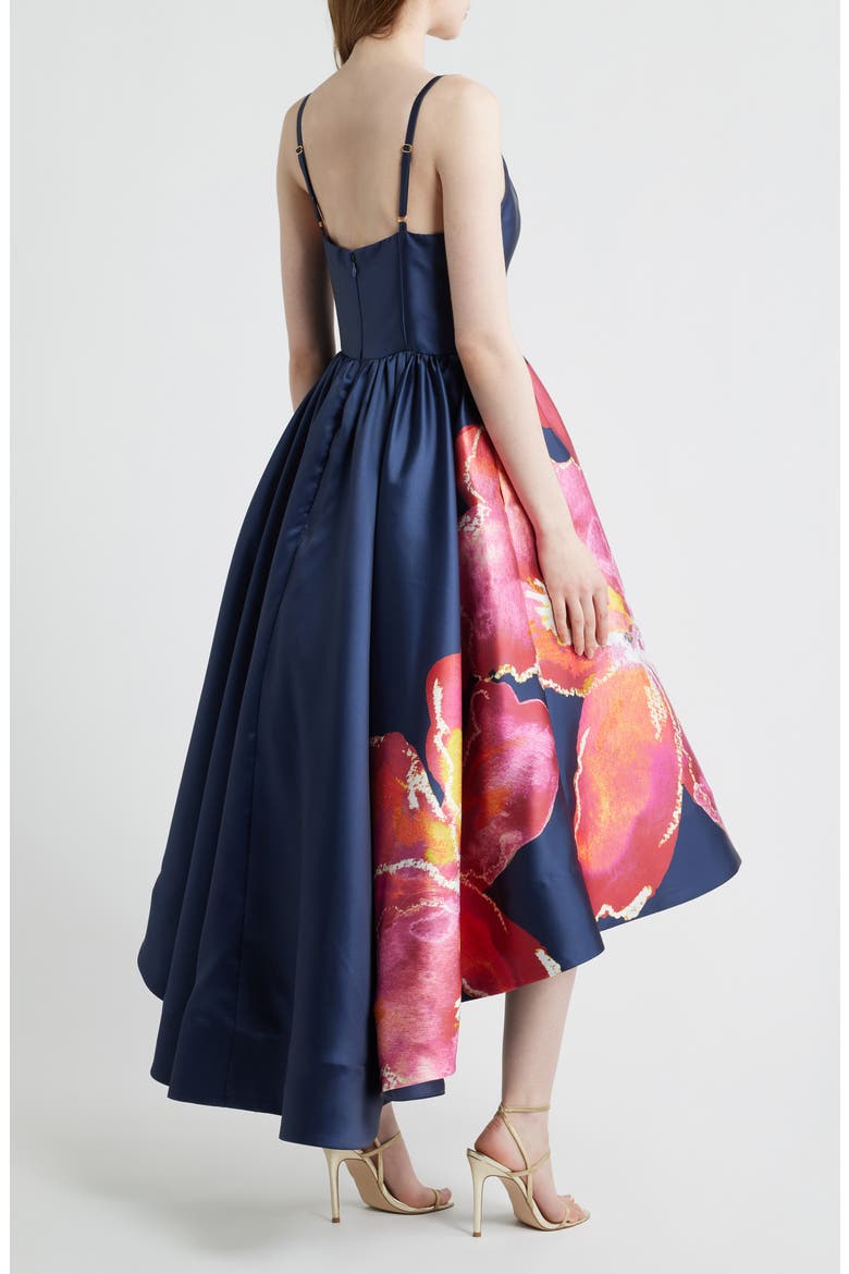 Shyloh Floral Mikado High-Low Gown, Alternate, color, NAVY/ RASPBERRY WATERCOLOR