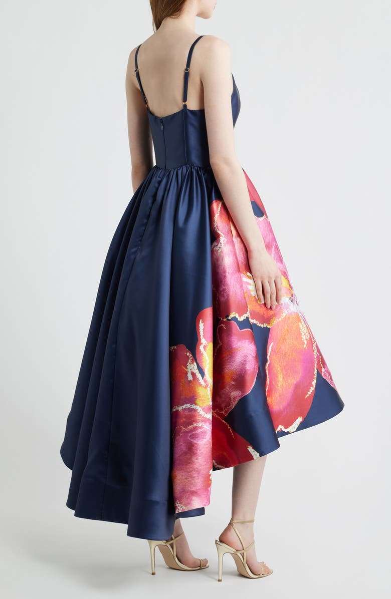 Hutch Shyloh Floral Mikado High-Low Gown, Alternate, color, Navy/ Raspberry Watercolor