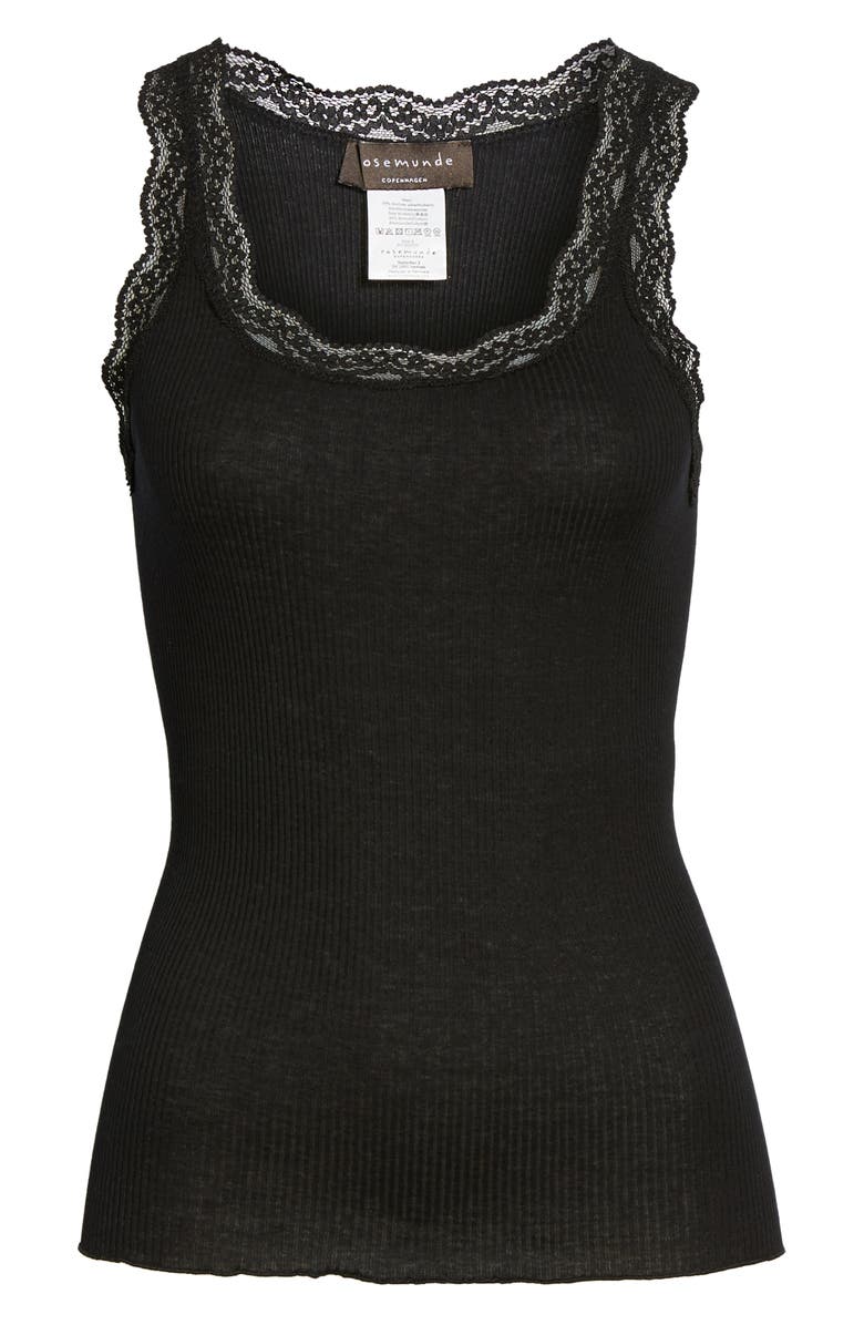Rosemunde Lace Trim Rib Silk Blend Tank, Alternate, color, 